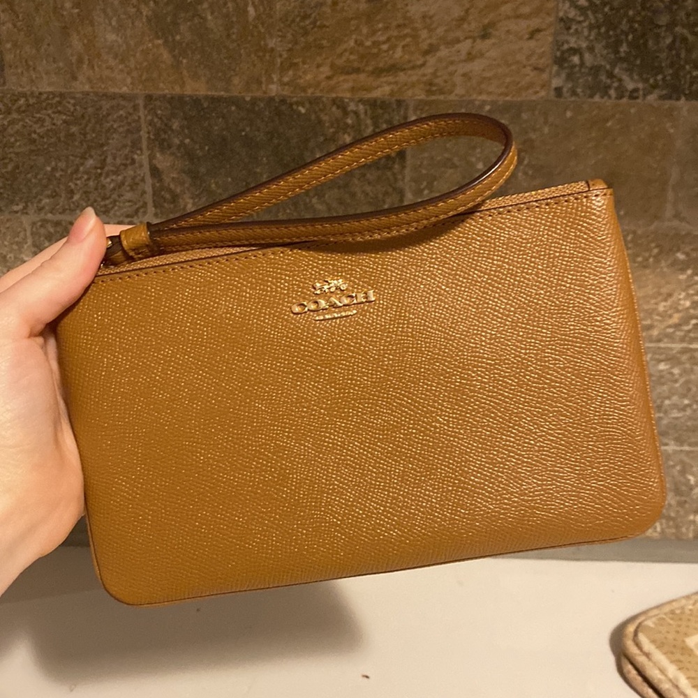 Coach Large Brown Leather Wristlet Wallet